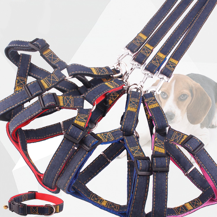 Denim Dog Harness And Leash Set