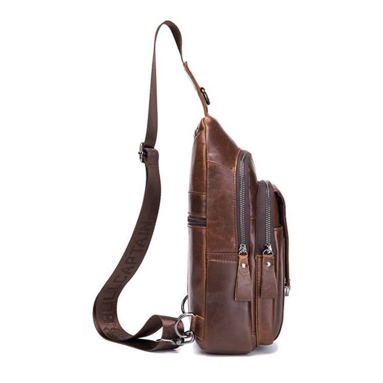 BULL CAPTAIN 110 Men Leather Shoulder Bag Cowhide Leather Multi-Function Chest Bag(Brown) - 1