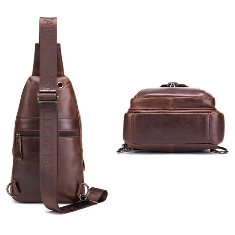 BULL CAPTAIN 110 Men Leather Shoulder Bag Cowhide Leather Multi-Function Chest Bag(Brown) - B1