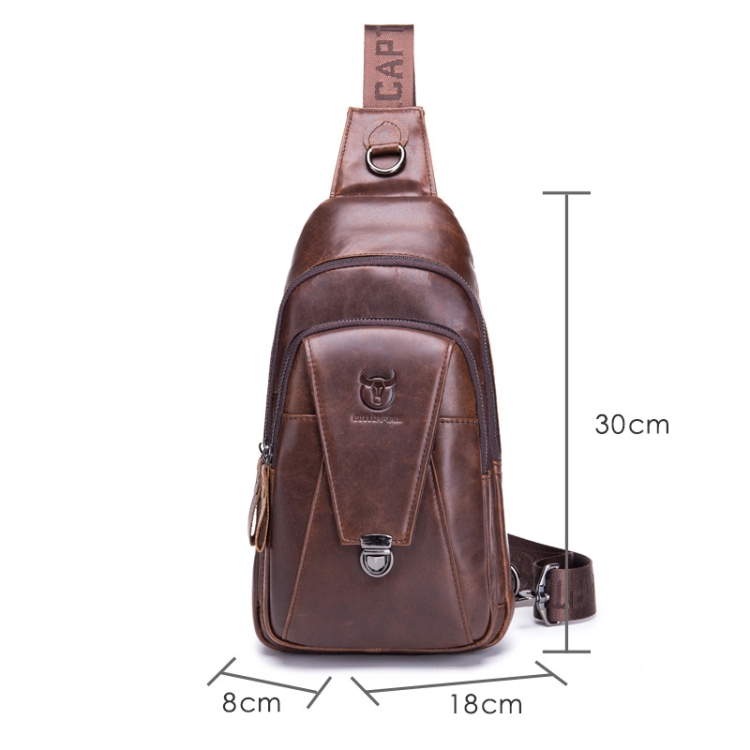 BULL CAPTAIN 110 Men Leather Shoulder Bag Cowhide Leather Multi-Function Chest Bag(Brown) - B2