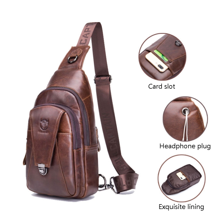 BULL CAPTAIN 110 Men Leather Shoulder Bag Cowhide Leather Multi-Function Chest Bag(Brown) - B3