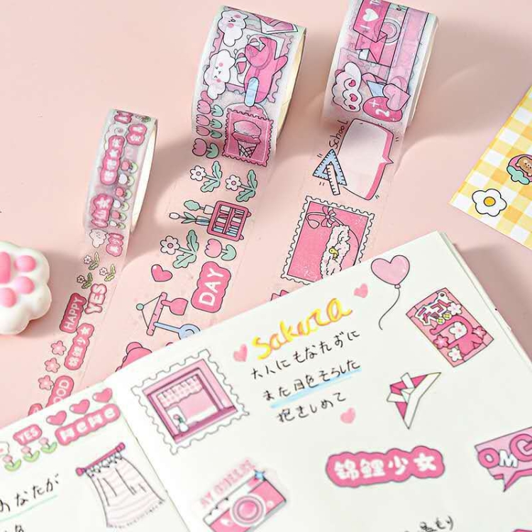 4pcs/box Random Cartoon Girl Elements Adhesive Washi Tape Stickers