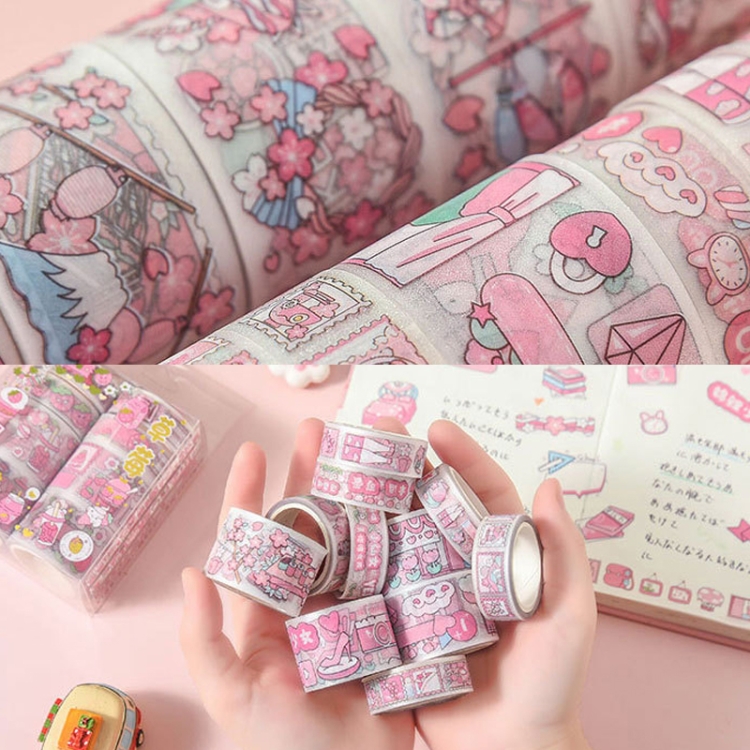 4pcs/box Random Cartoon Girl Elements Adhesive Washi Tape Stickers