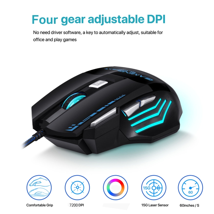 Gaming Bloodbat GM02 7 Teclas USB Wired Optoelectronics Game Mouse Digital Respiratory Lights Mouse - 3