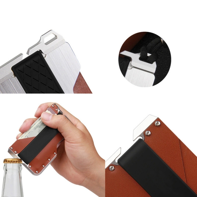 JK02 Metal Card Holder RFID Anti-Theft  Leather Wallet EDC Multifunctional Stainless Steel Aluminum Alloy Card Holder(Silver + Khaki  + Black ) - B3