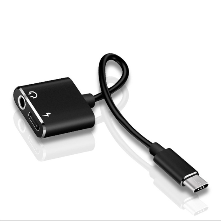 USB-C / Type-C vers 3,5 mm Aux + USB-C / Type C Adaptateur pour écouteurs  Câble audio (noir)