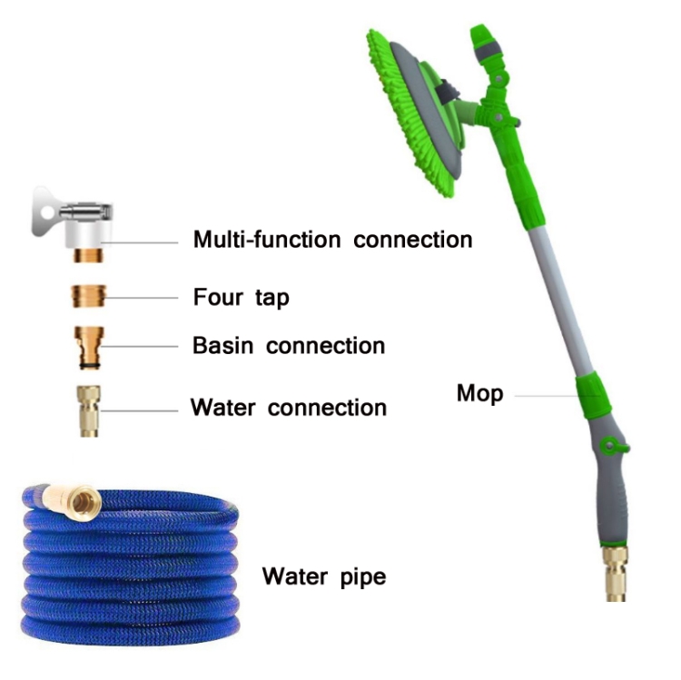 Soft Long-Handled Mop For Car Washing + Telescopic Hose Set, Style： Only Mop - B1