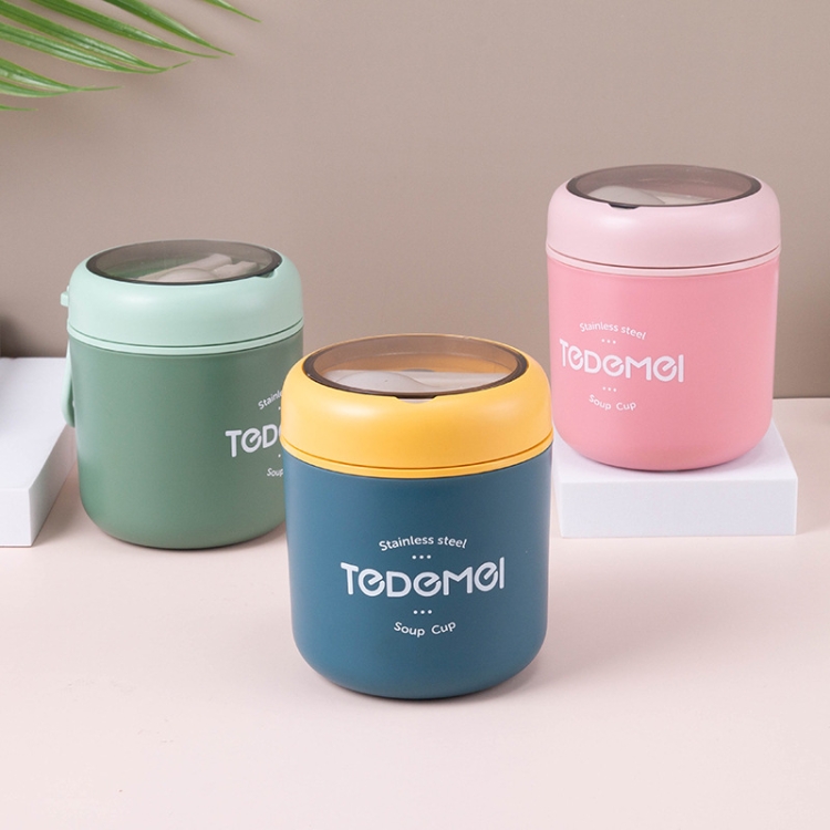 Portable Thermal Insulation Sealed Soup Cup With Lid Breakfast Lunch Box  For Office Workers(Green)