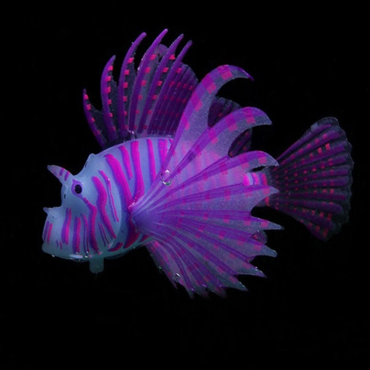 Fish Tank Landscaping Ornament Silicone Nightlight Simulation Colorful Lion Fish(Purple)