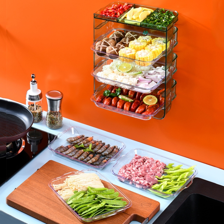 Multi-Function Punch-Free Multilayer Side Dish Kitchen Stacking Storage Rack, Specification: Transparent 6-layer - B5