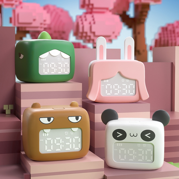 Cartoon Mini Smart Alarm Clock USB Rechargeable Children Bedside Fun With Sleeping Clock(Mushed Green) - B1