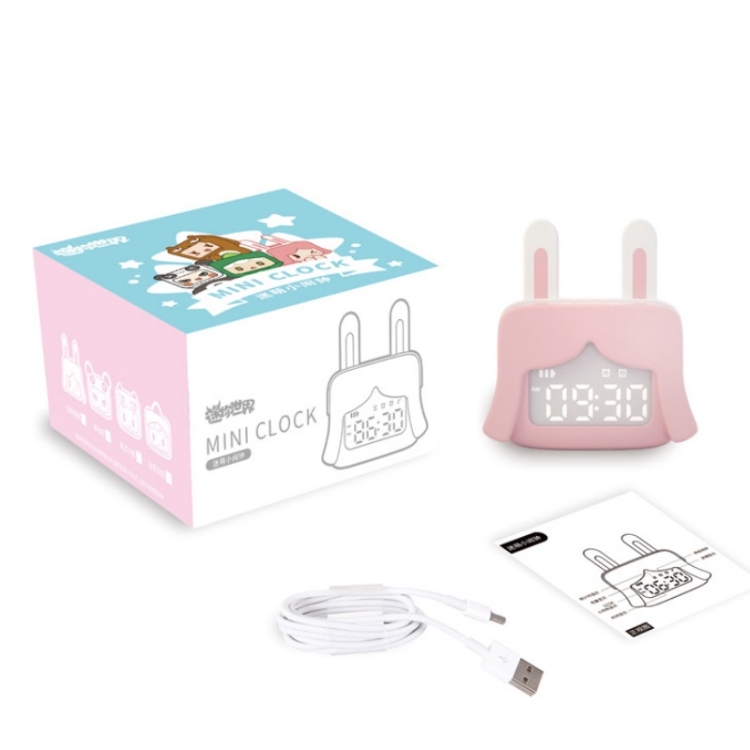 Cartoon Mini Smart Alarm Clock USB Rechargeable Children Bedside Fun With Sleeping Clock(Mushed Green) - B5