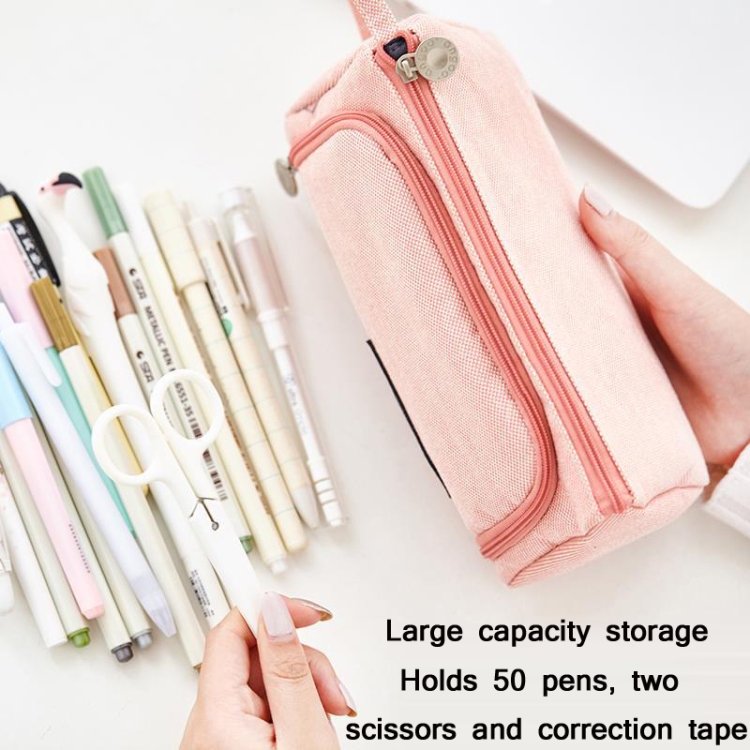 Angoo Large Capacity Pencil Case Cute Canvas Stationery Bag, Color: Pink