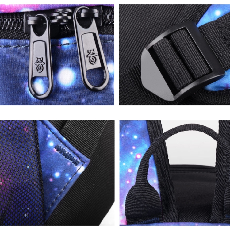 Mochila luminosa de la mochila luminosa del cielo estrellado Oxford Mochila impresa con la caja de la pluma y el bloqueo antirrobo, especificación :, Color: Star Blue Diablo - B2
