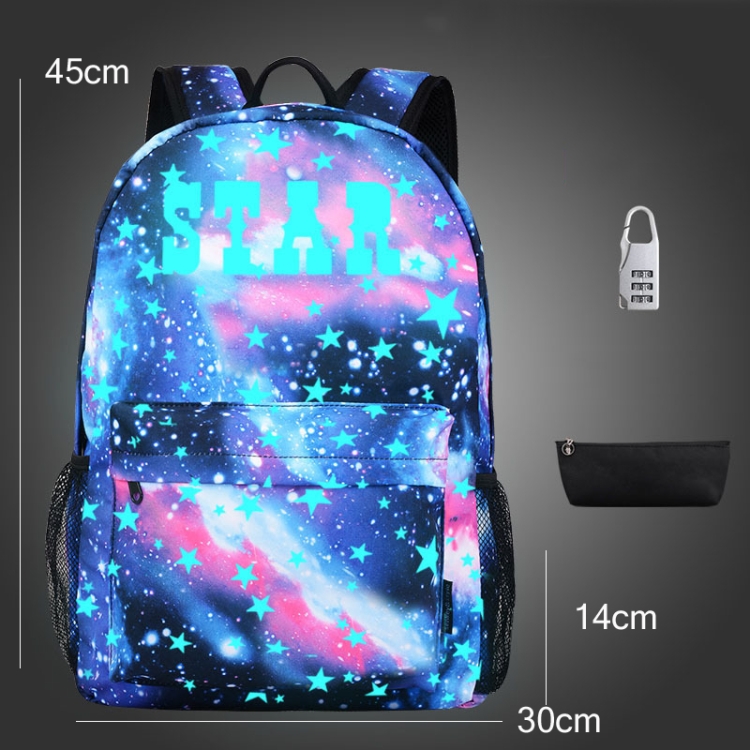 Mochila luminosa de la mochila luminosa del cielo estrellado Oxford Mochila impresa con la caja de la pluma y el bloqueo antirrobo, Especificación :, Color: Star Blue Star - 1