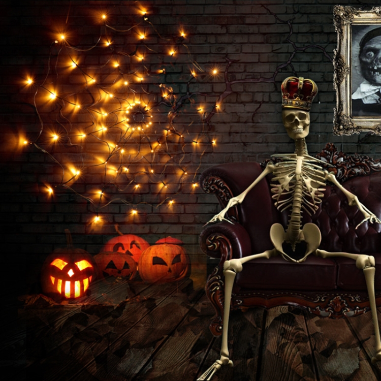 LED Spider Web Lamp with Remote Control Halloween Atmosphere Decoration  Props, Power: USB-in