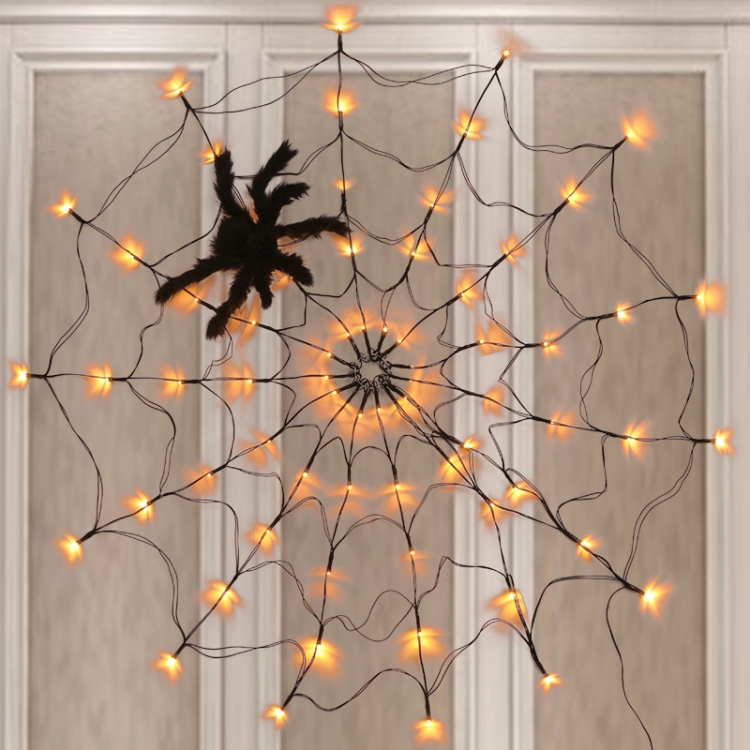 LED Spider Web Lamp with Remote Control Halloween Atmosphere Decoration  Props, Power: USB-in