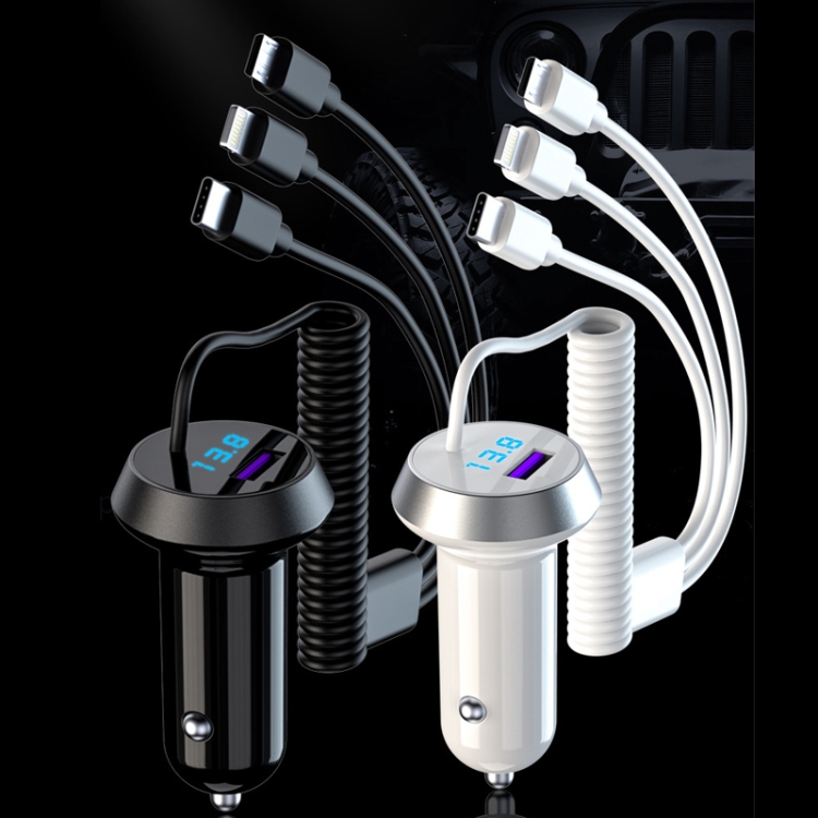 R3XK 1 In 3 Digital Display Car Charger QC3.0 Fast Charging Multifunctional Cigarette Lighter, Model: 40W(White) R3XK 1 In 3 Digital Display Car Charger QC3.0 Fast Charging Multifunctional Cigarette Lighter, Model: 40W(White)