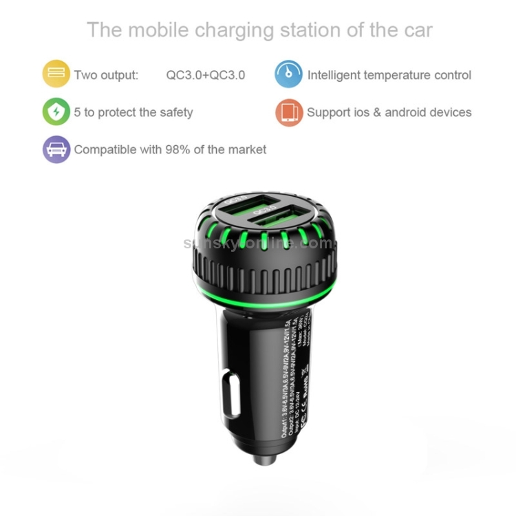 G1S QC 3.0 Fast Charge Car Charger Dual USB Cigarette Lighter(Black) G1S QC 3.0 Fast Charge Car Charger Dual USB Cigarette Lighter(Black)