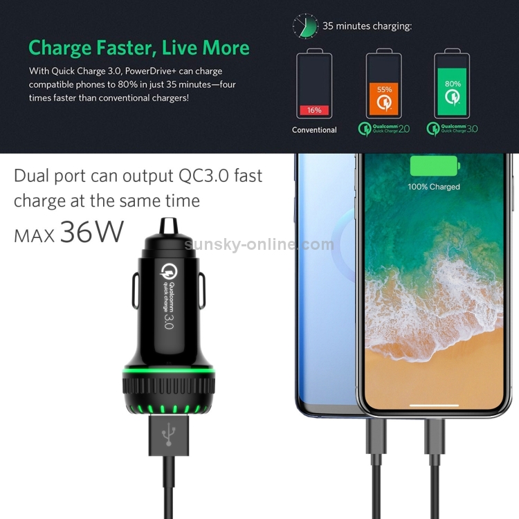 G1S QC 3.0 Fast Charge Car Charger Dual USB Cigarette Lighter(Black) G1S QC 3.0 Fast Charge Car Charger Dual USB Cigarette Lighter(Black)