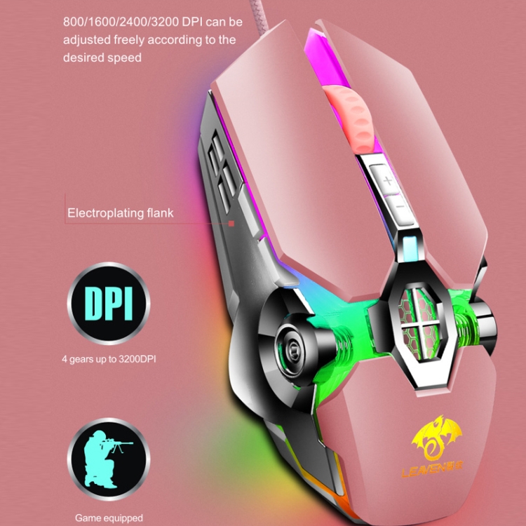 Leave 7 Keys 4000dpi USB Cableado de computadora Oficina Luminosa RGB Mecánico Mouse, Cabel Longitud: 1.5m, Color: S30 Pink - B5