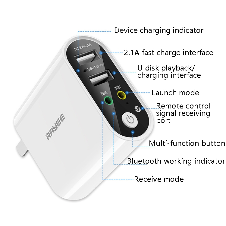 RAYEE K8 Remote Control Version 2 in 1 Bluetooth 5.0 Receiver & Transmitter Audio Adapter Support Fast Charge U Disk, US Plug RAYEE K8 Remote Control Version 2 in 1 Bluetooth 5.0 Receiver & Transmitter Audio Adapter Support Fast Charge U Disk, US Plug