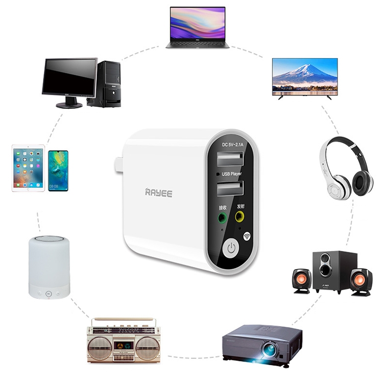 RAYEE K8 Remote Control Version 2 in 1 Bluetooth 5.0 Receiver & Transmitter Audio Adapter Support Fast Charge U Disk, US Plug RAYEE K8 Remote Control Version 2 in 1 Bluetooth 5.0 Receiver & Transmitter Audio Adapter Support Fast Charge U Disk, US Plug