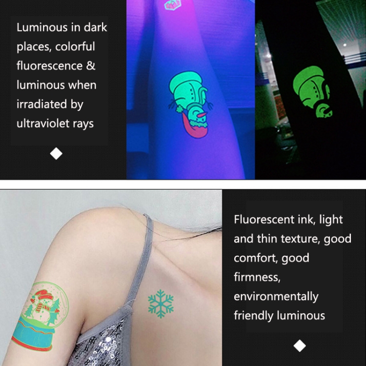 Autocollants de tatouages lumineux et brillants pour enfants, temporaire,  Fluorescent, étanche, mignon, brille dans la nuit, noël