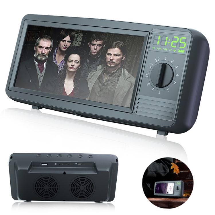 N57 Retro TV Shape Bluetooth Speaker Wireless Charger Mobile Phone Holder with Clock & Alarm Function Supports U-disk & TF Card(Black) N57 Retro TV Shape Bluetooth Speaker Wireless Charger Mobile Phone Holder with Clock & Alarm Function Supports U-disk & TF Card(Black)