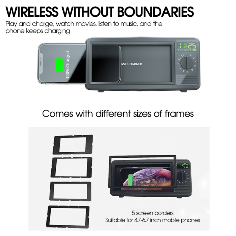 N57 Retro TV Shape Bluetooth Speaker Wireless Charger Mobile Phone Holder with Clock & Alarm Function Supports U-disk & TF Card(Black) N57 Retro TV Shape Bluetooth Speaker Wireless Charger Mobile Phone Holder with Clock & Alarm Function Supports U-disk & TF Card(Black)