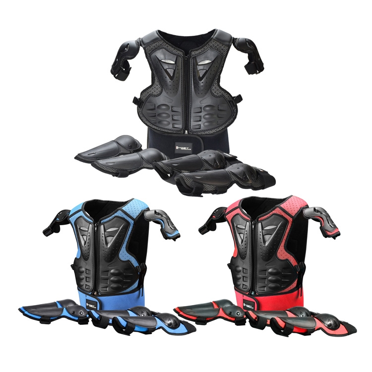 Ghost Racing Moto Gear Gear Enfants Sécurité Sport Vest + Pads à genoux +  Couvre-lames de protection de coude (rouge)