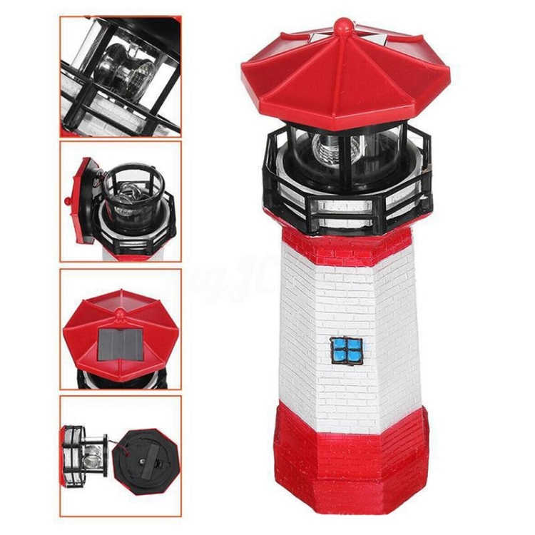 Décoration de jardin extérieure Phare solaire Résine LED Lumière tournante  (Blanc rouge)