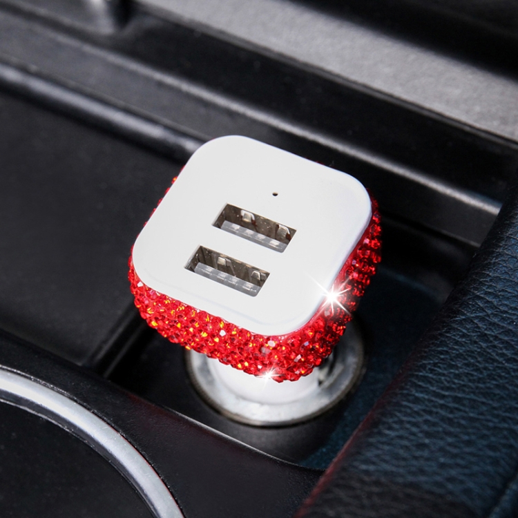 Diamond-Studded Dual USB Cigarette Lighter Car Charger(Big Red) Diamond-Studded Dual USB Cigarette Lighter Car Charger(Big Red)