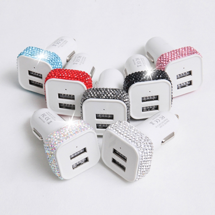Diamond-Studded Dual USB Cigarette Lighter Car Charger(Big Red) Diamond-Studded Dual USB Cigarette Lighter Car Charger(Big Red)