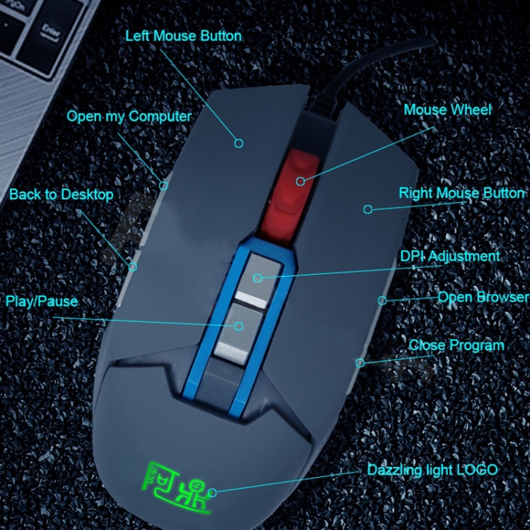 MOS9A 9 Keys 1600dpi Office Game Office USB Voice Voice Macro Programming Mouse, Longitud del cable: 2m - B3