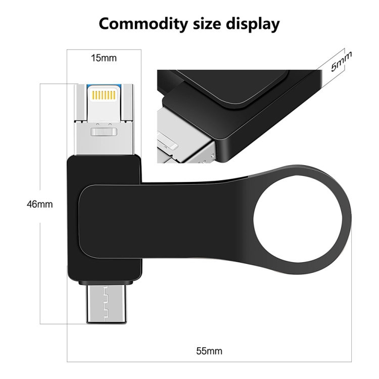 8GB USB 3.0 + 8 Pin + USB-C / Type-C 3 in 1 Mobile Computer Metal U-Disk(Black) 8GB USB 3.0 + 8 Pin + USB-C / Type-C 3 in 1 Mobile Computer Metal U-Disk(Black)