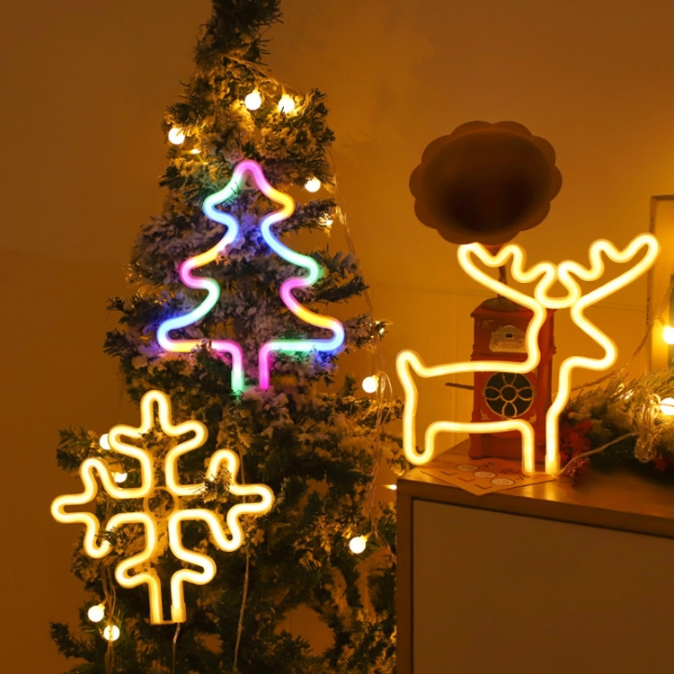 Christmas Decoration Neon Lights Wall-Mounted Ornaments, Spec: Elk-Colorful Light