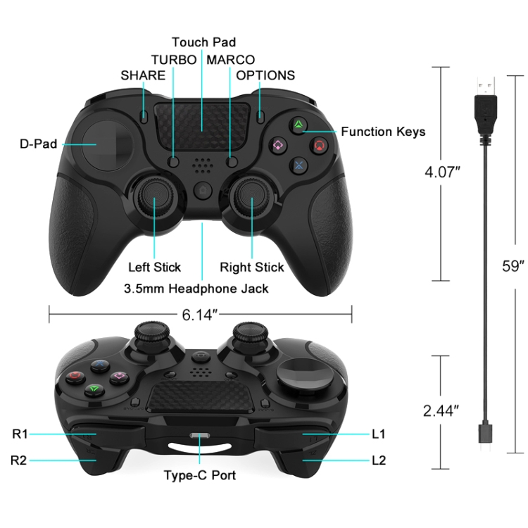 MB-P913 PC Six-Axis Somatosensory Back Key Programming Dual Vibration  Bluetooth Gamepad For PS4 Pro(Black White)