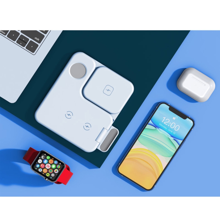 W10 3 in 1 15W Max Portable Folding Wireless Charger For Mobile Phones & iWatch & AirPods(Black)