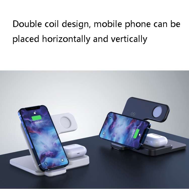 W10 3 in 1 15W Max Portable Folding Wireless Charger For Mobile Phones & iWatch & AirPods(Black)