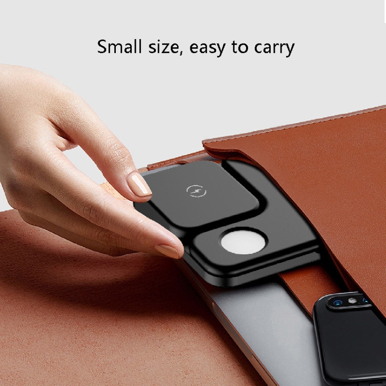 W10 3 in 1 15W Max Portable Folding Wireless Charger For Mobile Phones & iWatch & AirPods(Black)