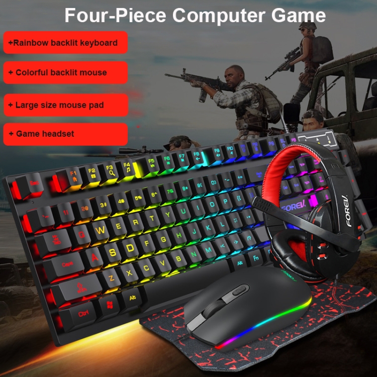 FOREV FV-Q809 Keyboard + Mouse + Mouse Pad + Headset Four-Piece Set for Office, Game - 1