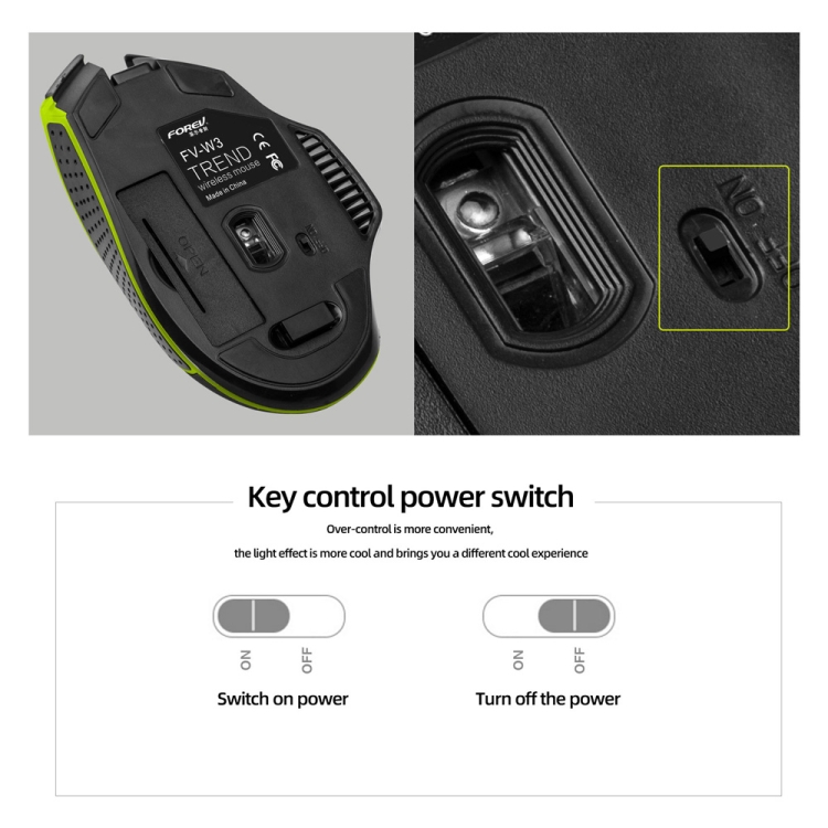 FOREV FV-W3 4 Keys Notebook Wireless Mouse RGB Colorful Luminous Mouse(Black) - B6