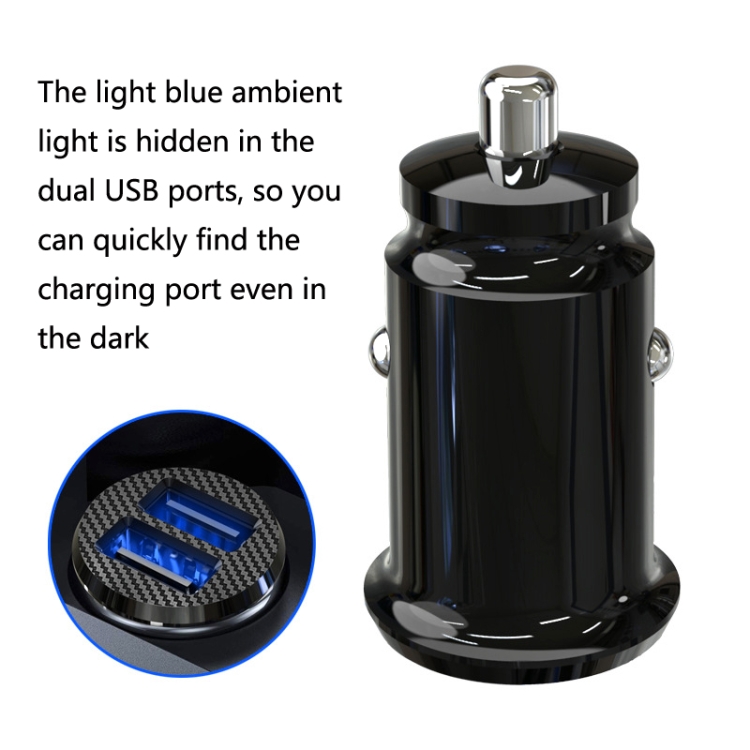 2 PCS C8-K Mini Plastic Dual USB Car Charger With Ambient Light, Current: 4.8A (Black) 2 PCS C8-K Mini Plastic Dual USB Car Charger With Ambient Light, Current: 4.8A (Black)