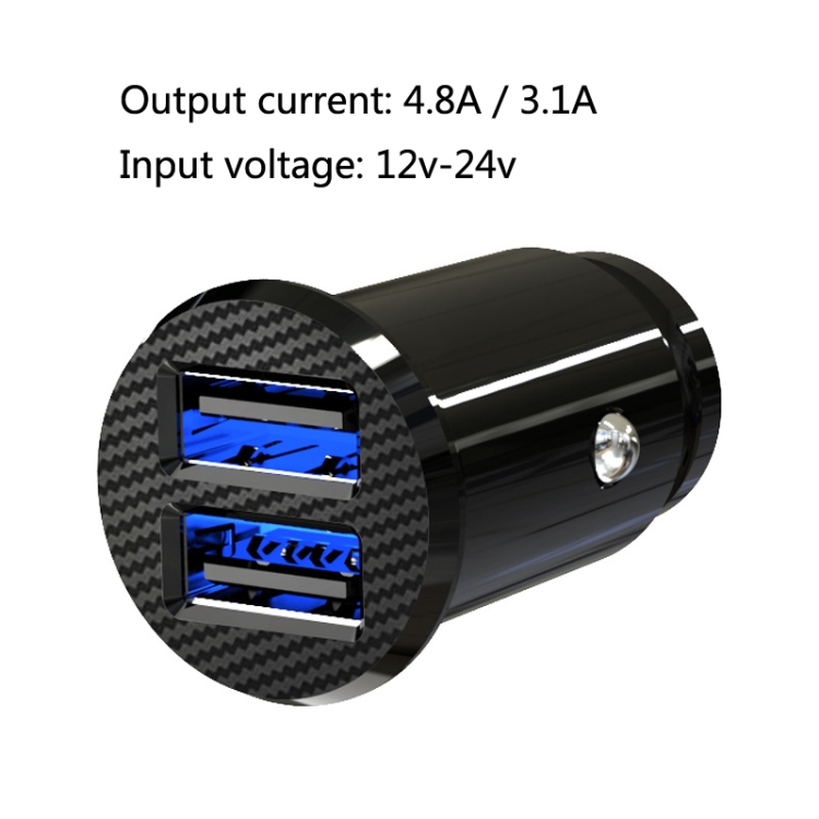 2 PCS C8-K Mini Plastic Dual USB Car Charger With Ambient Light, Current: 4.8A (Black) 2 PCS C8-K Mini Plastic Dual USB Car Charger With Ambient Light, Current: 4.8A (Black)