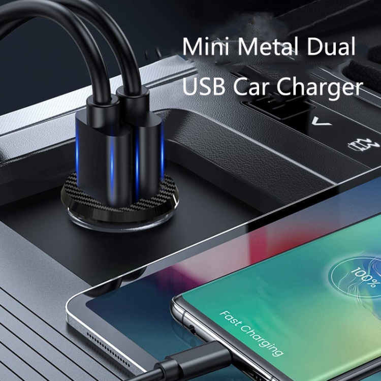 2 PCS C8-K Mini Plastic Dual USB Car Charger With Ambient Light, Current: 4.8A (Black) 2 PCS C8-K Mini Plastic Dual USB Car Charger With Ambient Light, Current: 4.8A (Black)