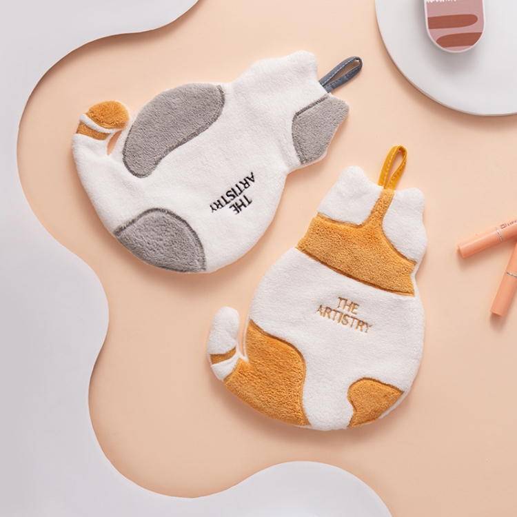 Home Kitchen Bathroom Cute Cat Hand Towel(Yellow)