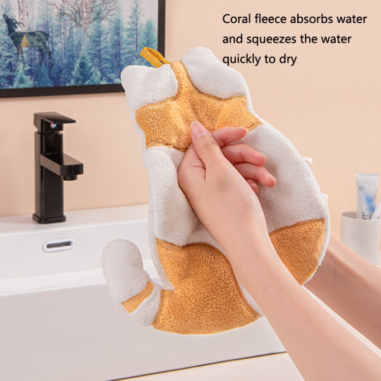Home Kitchen Bathroom Cute Cat Hand Towel(Yellow)