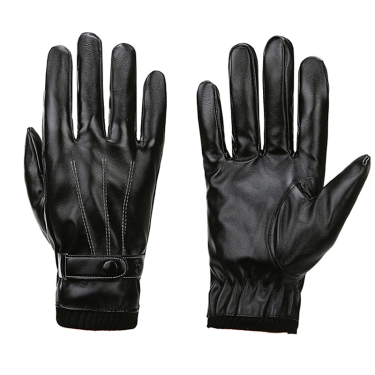 Winter Men PU Leather Touch Screen Plush Lining Warm Cycling Gloves, Size: Free Size(Black) - B1