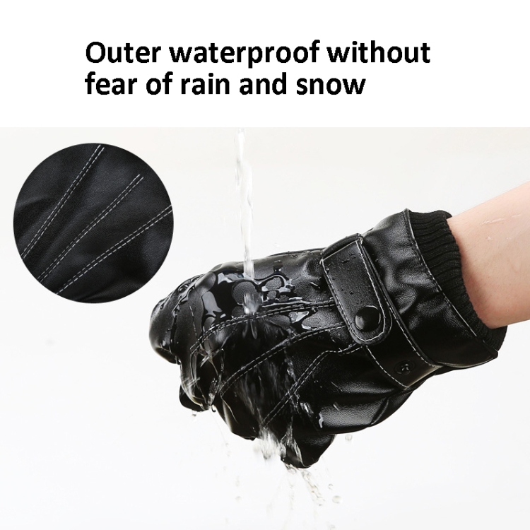 Winter Men PU Leather Touch Screen Plush Lining Warm Cycling Gloves, Size: Free Size(Black) - B3